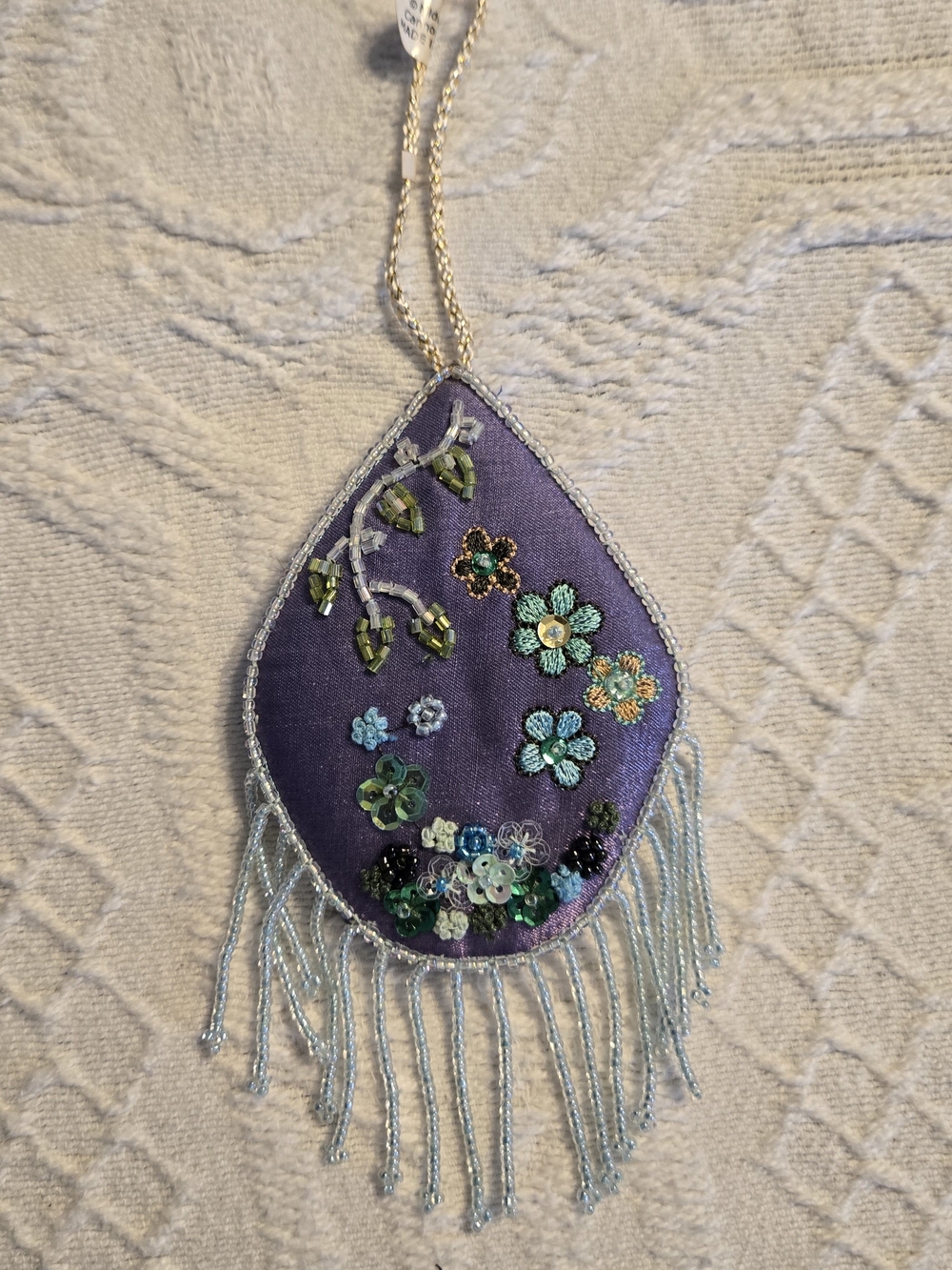 Embroidered Purple Teardrop Bead Fringe Ornament